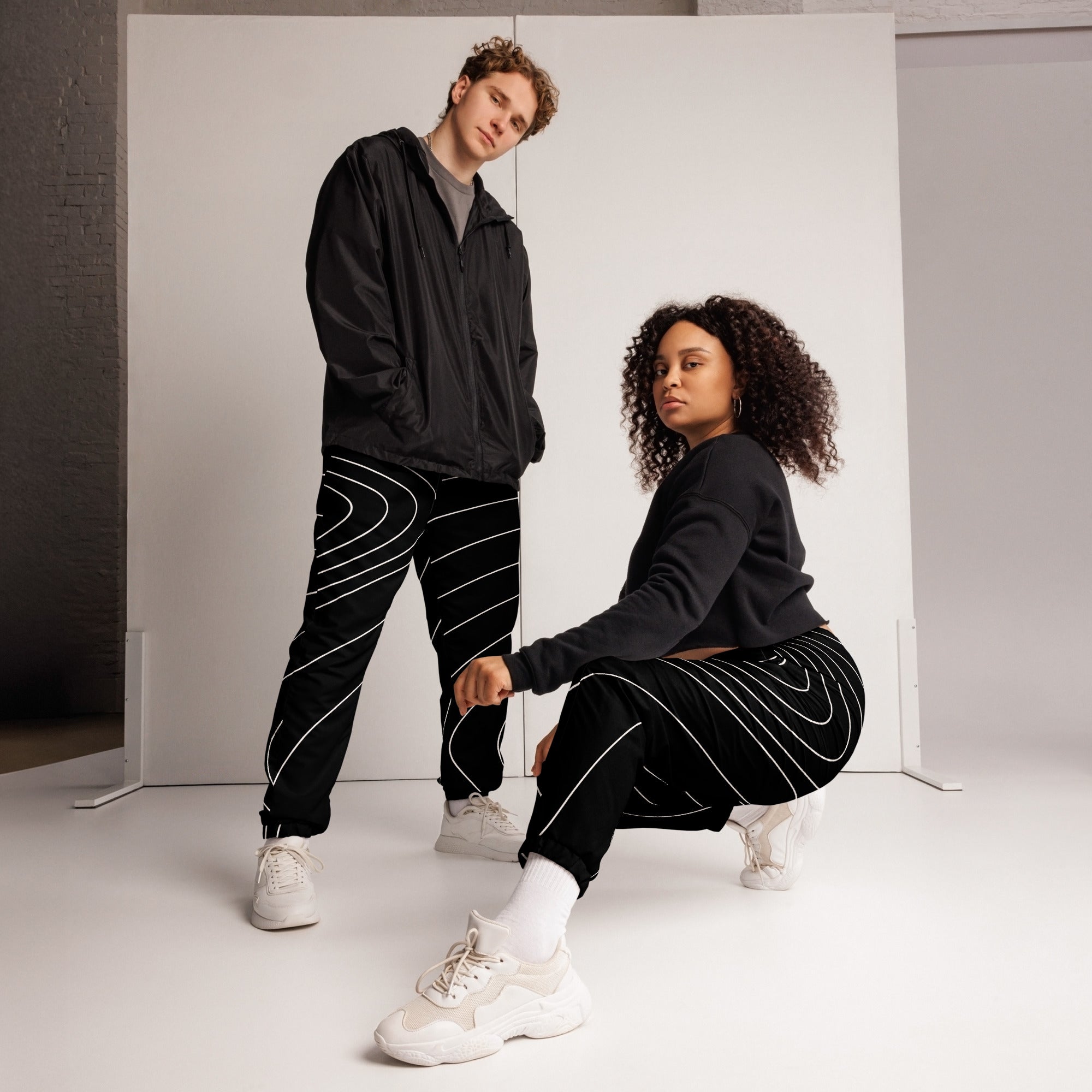 Unraveled Lines – Black Track Pants